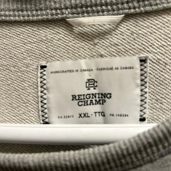 Reigning Champ Gray Sweatshirt, Fully Embroidered, Mens Size XXL - Picture 3 of 6
